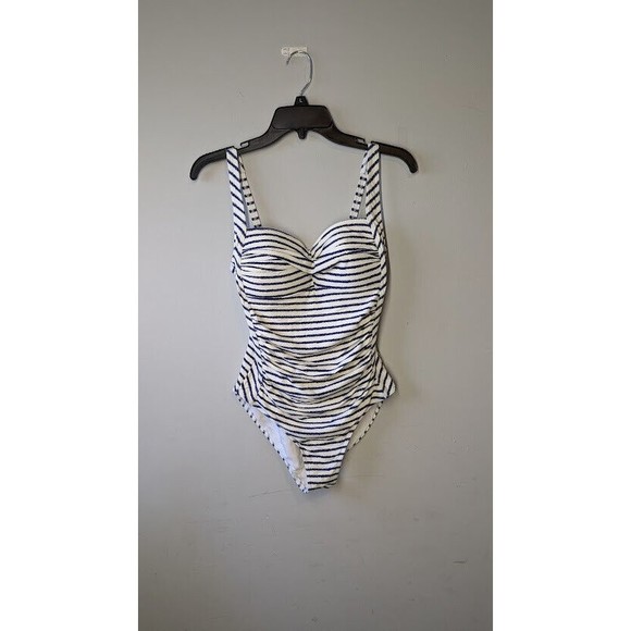 NIPTUCK Blue Nautical Stripe Twist Front Tummy Control One-Piece Swimsuit 6 - Picture 1 of 6